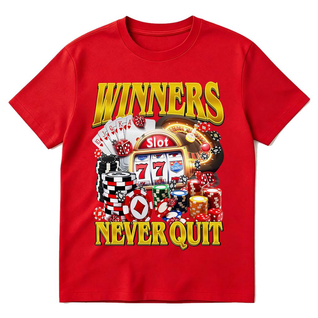 Vítězové se nikdy nevzdávají Vtipné tričko na hazard, Vintage Bootleg Kasino Meme Tričko Hrací Automat Pokerové žetony Retro Vegas Tričko