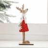 Hand Painted Wood Christmas Decor Wooden Reindeer Figurines, Handpainted Couple Elk Tabletop Ornaments, Rustic Xmas Festive Desktop Ornaments