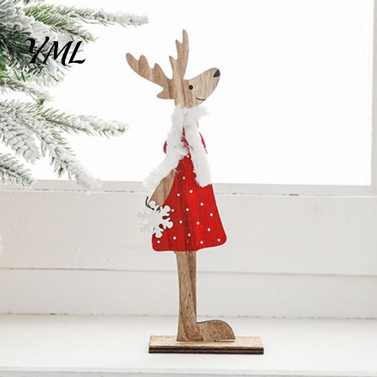 Hand Painted Wood Christmas Decor Wooden Reindeer Figurines, Handpainted Couple Elk Tabletop Ornaments, Rustic Xmas Festive Desktop Ornaments