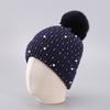Specially for European and American winter knitted hats, fleece thickened thermal pullover hats, fashionable pearl belt diamond hats