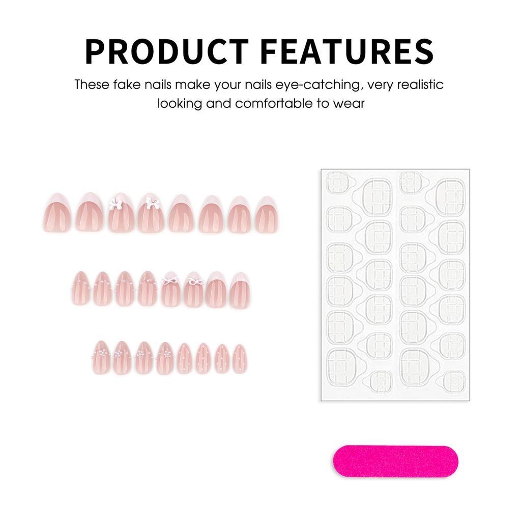 Cat-Eye White Bowknot Fake Nails 24 Pieces Elegant Design Comfortable ABS Material For Wedding Party Daily Use