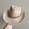 New Blue Suede Hat 7.5Cm Western Cowboy Women'S Fedora Hat Men'S Church Jazz Hat Fashion Travel Party Hat Denim Hat