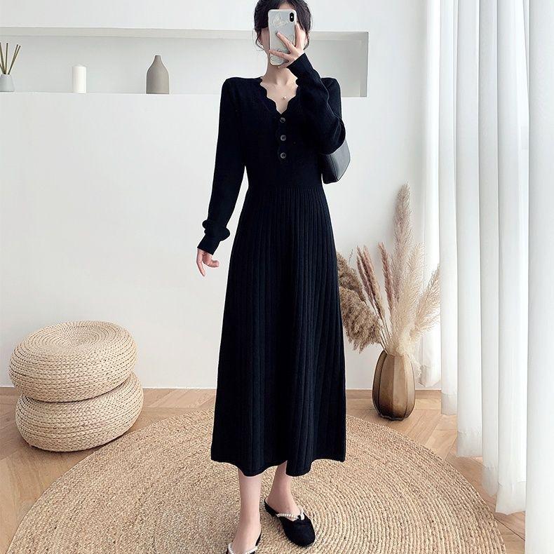 

Фиолетовое вязаное платье миди с длинным рукавом из шерсти для женщин - Коллекция Осень/Зима S (for 90-100 jin) чёрный