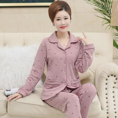 Baumwoll-Pyjama-Set für Damen mittleren Alters - Langärmlige Strickjacke für Frühling und Herbst