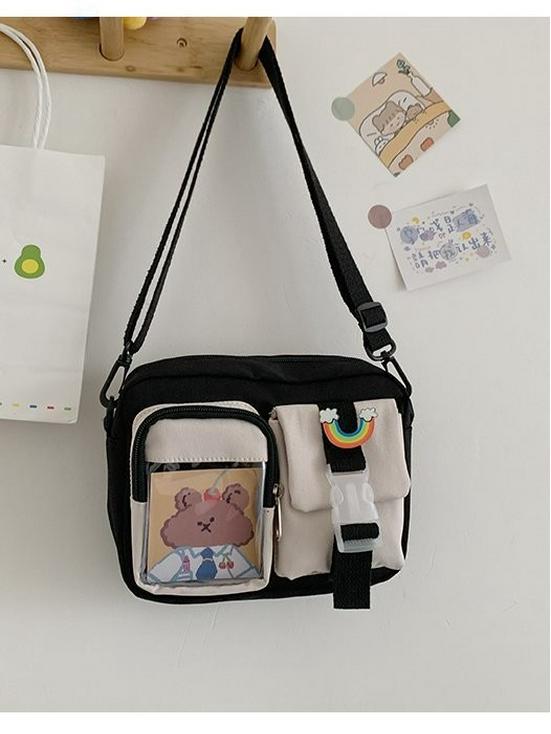 Mori Styl Korejská Plátěná Crossbody Taška Velké Kapacity – Roztomilá Studentská Čtvercová Taška přes Rameno pro Telefon a Fotoaparát