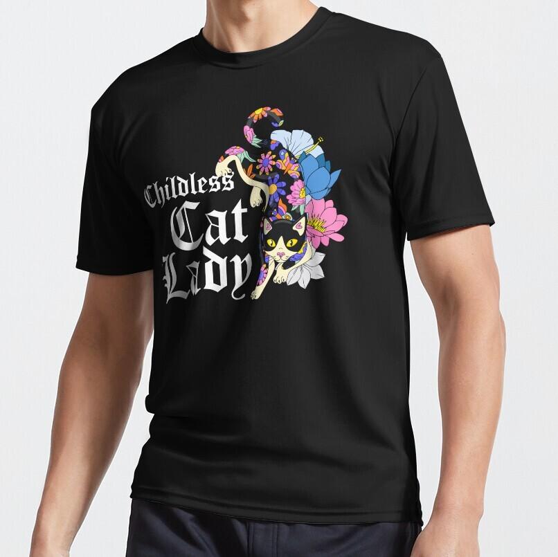 NWT Childless Cat Lady Black cat Beautiful Flower Trend Unisex T-shirt S
