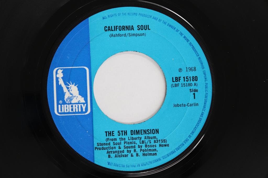 7inch Record FIFTH DIMENSION - California Soul / It'll Never Be Th LBF15180 Liberty 1968 UK Soul/Funk Used