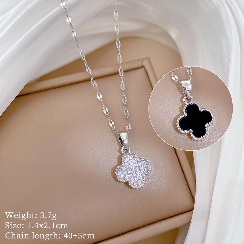 Titanium Steel Moon Pendant Necklace: Elegant Full Diamond Micro-Pave Design, Sparkling and Stylish for Women.