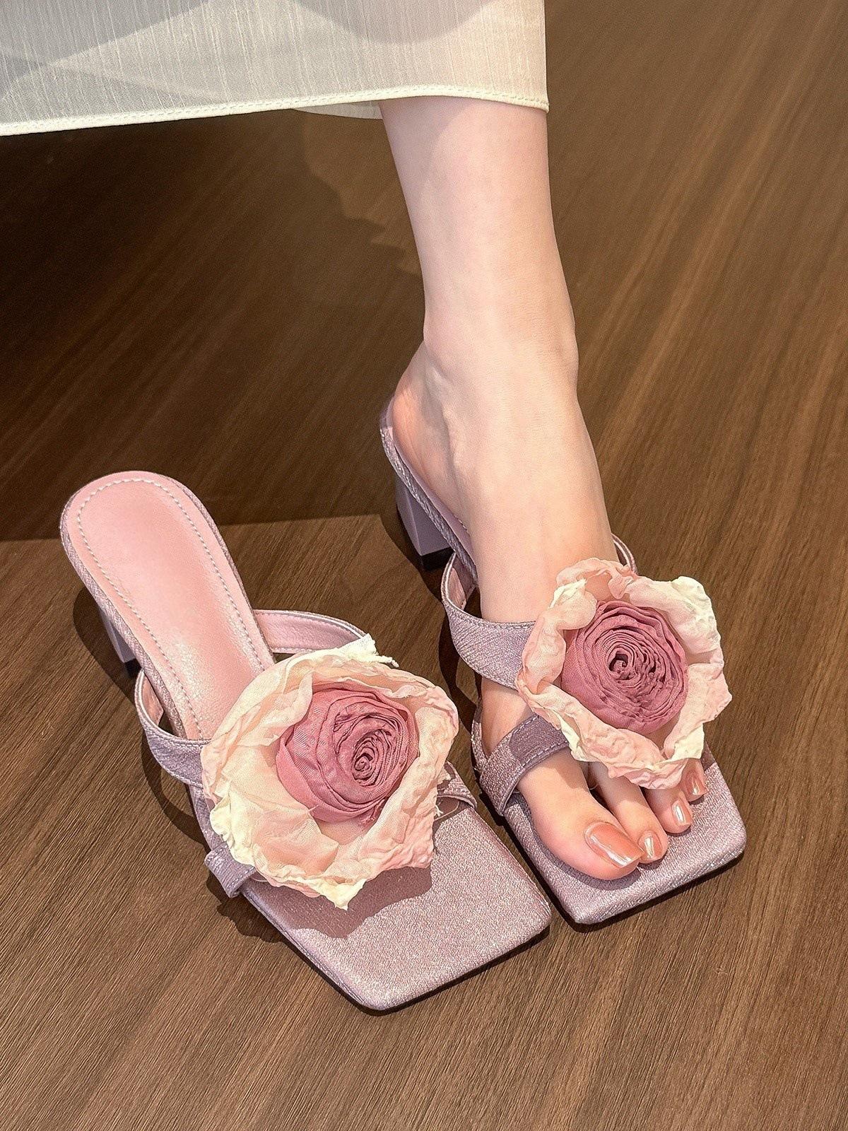 

Масляная живопись в полном расцвете! Летние размытые розы прохладные тапочки женские летние толстый каблук мюли туфли на высоком каблуке 40