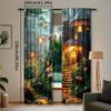 2pcs Enchanted Mushroom Wonderland Curtains - Whimsical Forest Scene with Glowing Mushrooms & Cottages   Rod Pocket Window Treatm