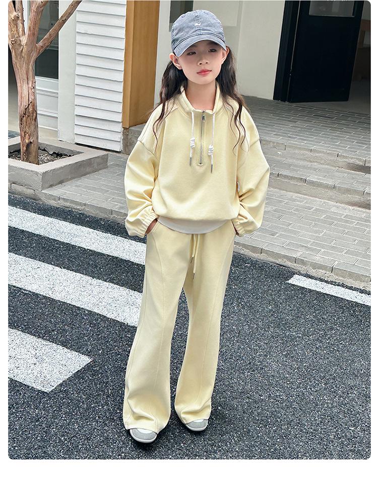 Girls' Autumn 2025 Korean Style Two-Piece Sweatshirt & Pants Set