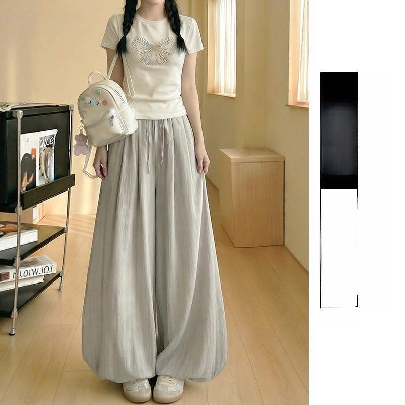 High Waist Casual Pants For Women With Polyester Fabric And Pleated Design For Spring Summer Wear