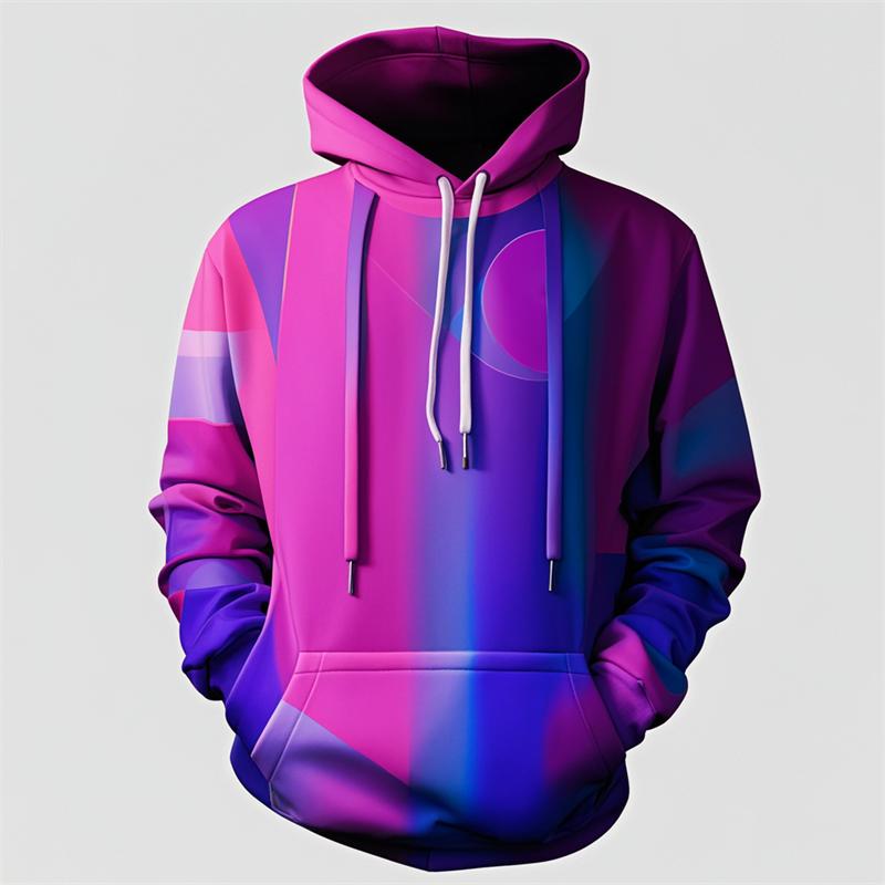 Polygon Gradient Abstract Art Fleece Hoodie, Thick Warm Pullover for Men, Autumn Winter Color Block Print Sweatshirt for Creative Street Strolls
