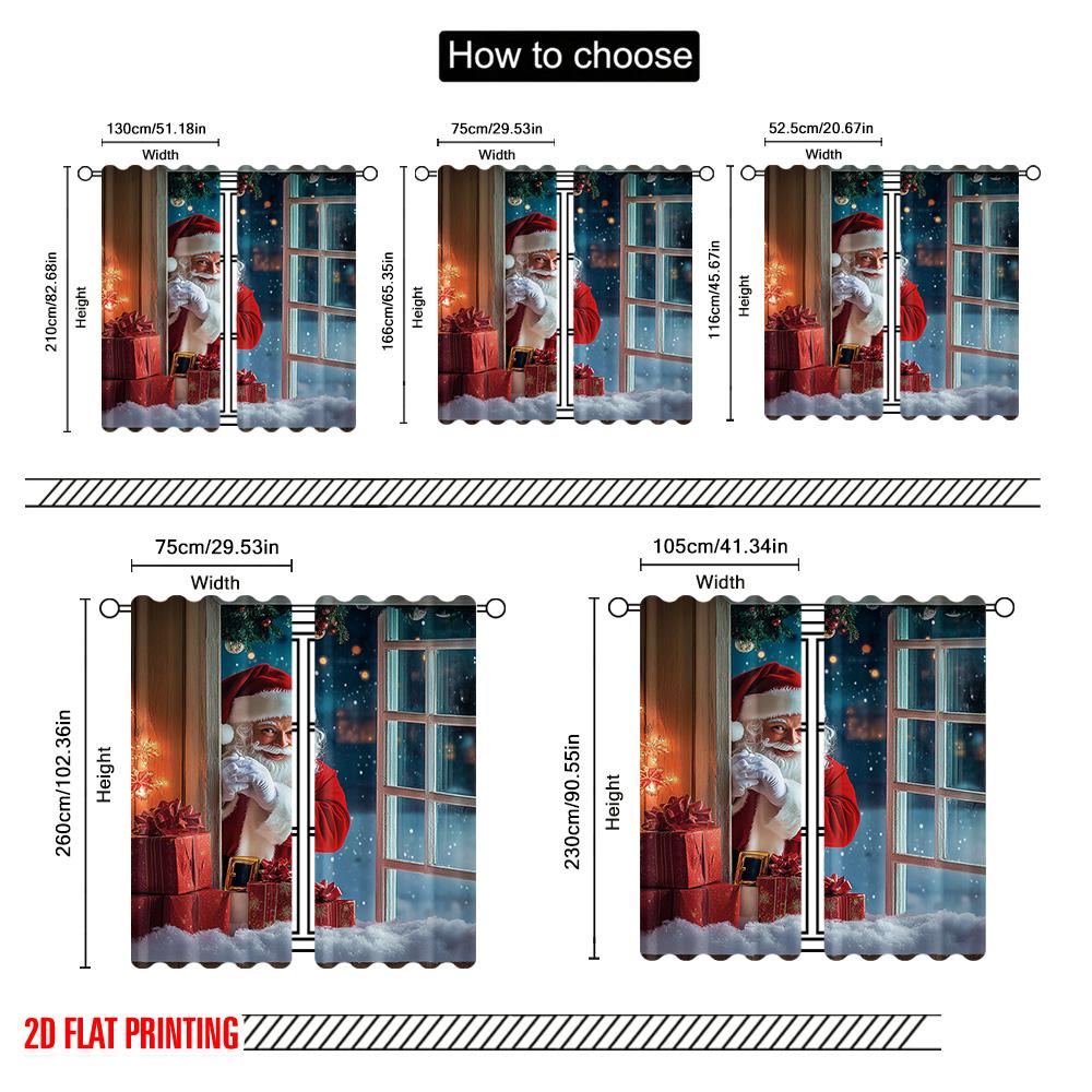 2pcs 2D Flat Printing Merry Christmas Popular Window Drapes Santa Claus Outside the Window Machine Washable Fabric Without