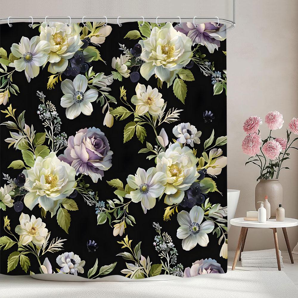 Beautiful Botanical Floral Shower Curtain Green Leaf Multicolour Flower Watercolour Style Art Home Shower Curtain Bathroom Decor