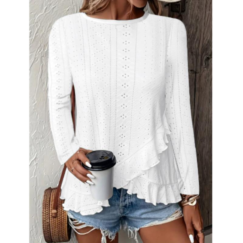 

Spring Top T-shirt Breathable Solid Color Round Neck Women s Long Sleeve Top T-shirt - Stylish and Elegant Comfortable L білий