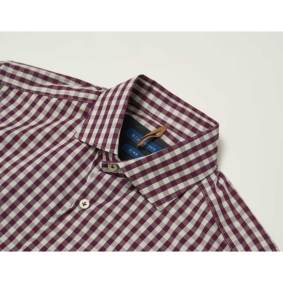 BLACKBROWN (Sidogras) Block Check Cotton Shirt [Wine]