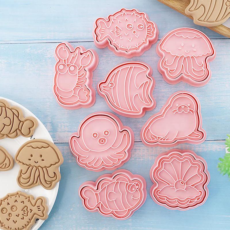 8Pcs Animals Cookie Mold Set Cartoon Cookie Stamp Fondant Cake Decoration Tools 3D Hand Pressure Plastic