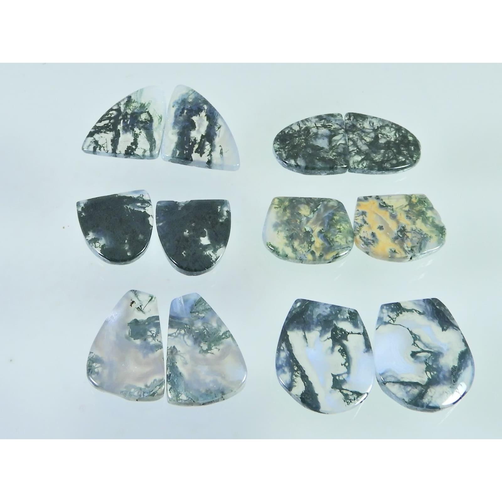 98Cts. Natural Moss Agate Matched Pair Fancy Cabochon Gemstone 06Pair Lot C-2280