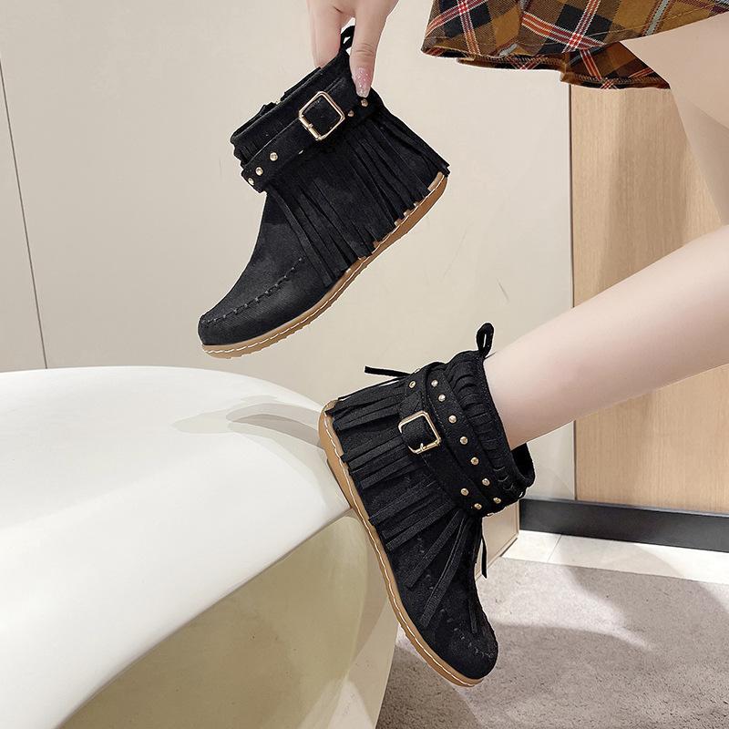 Retro Fringed Flat Boots
