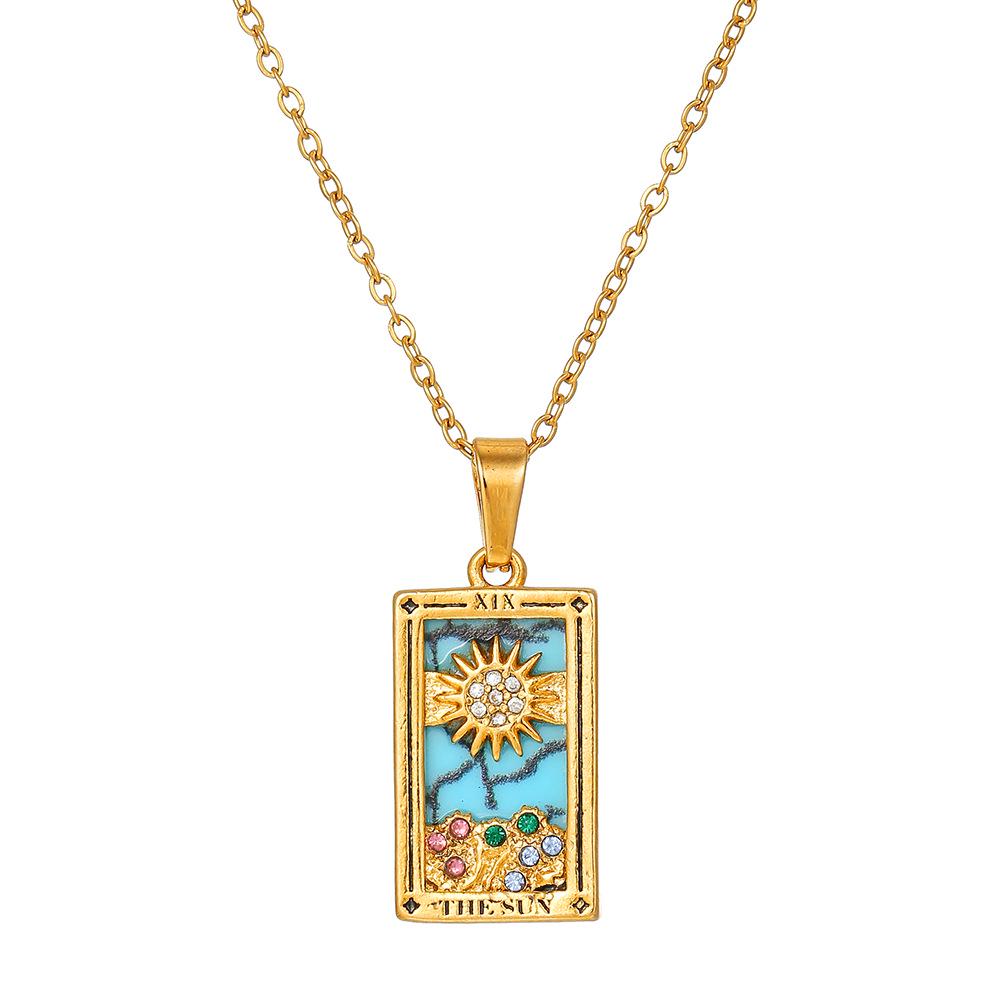 Retro Stainless Steel Zircon Tarot Card Pendant Necklace for Women