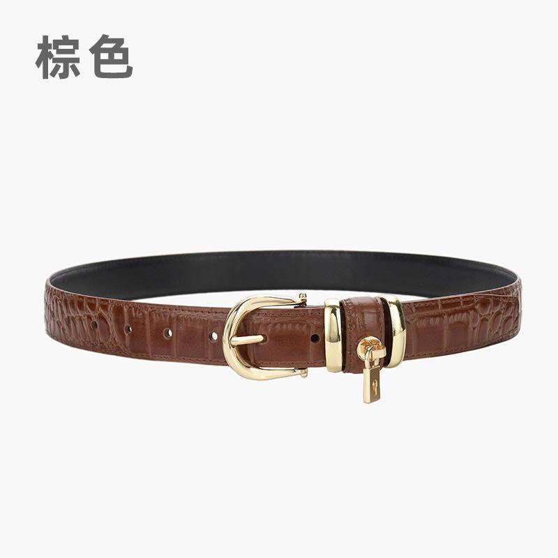 

Женский широкий ремень из коровьей кожи с тиснением под крокодила, с простой пряжкой-пином, персонализированный, кожаный, декоративный, в тренде 105cm