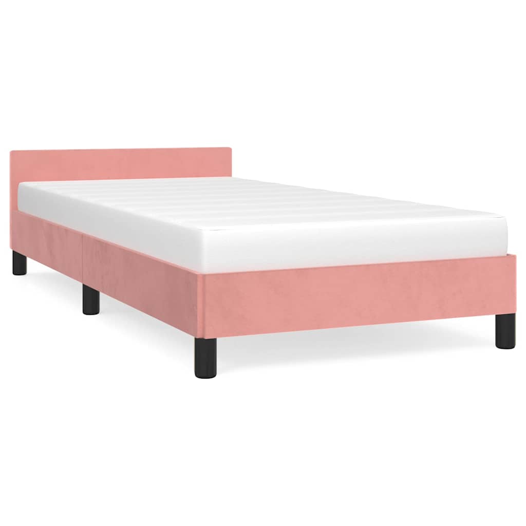 Vidaxl Rama Łóżka Z Zagłówkiem Bez Materaca, Różowa 90X190Cm Aksamitna