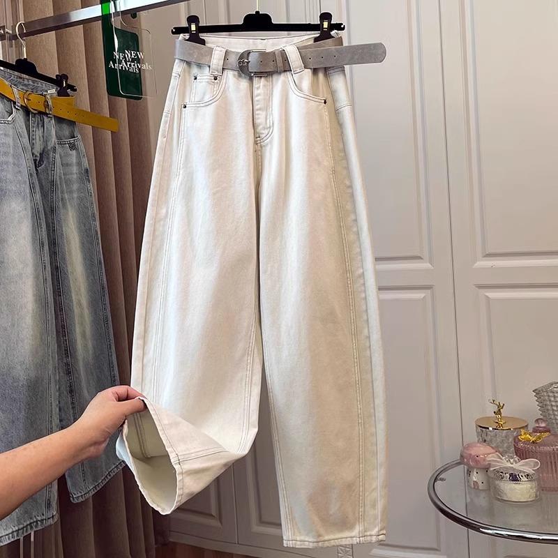 Jeans dritti a scimitarra beige retrò da donna, nuovi per la primavera e l'autunno, a vita alta, larghi, a gamba larga