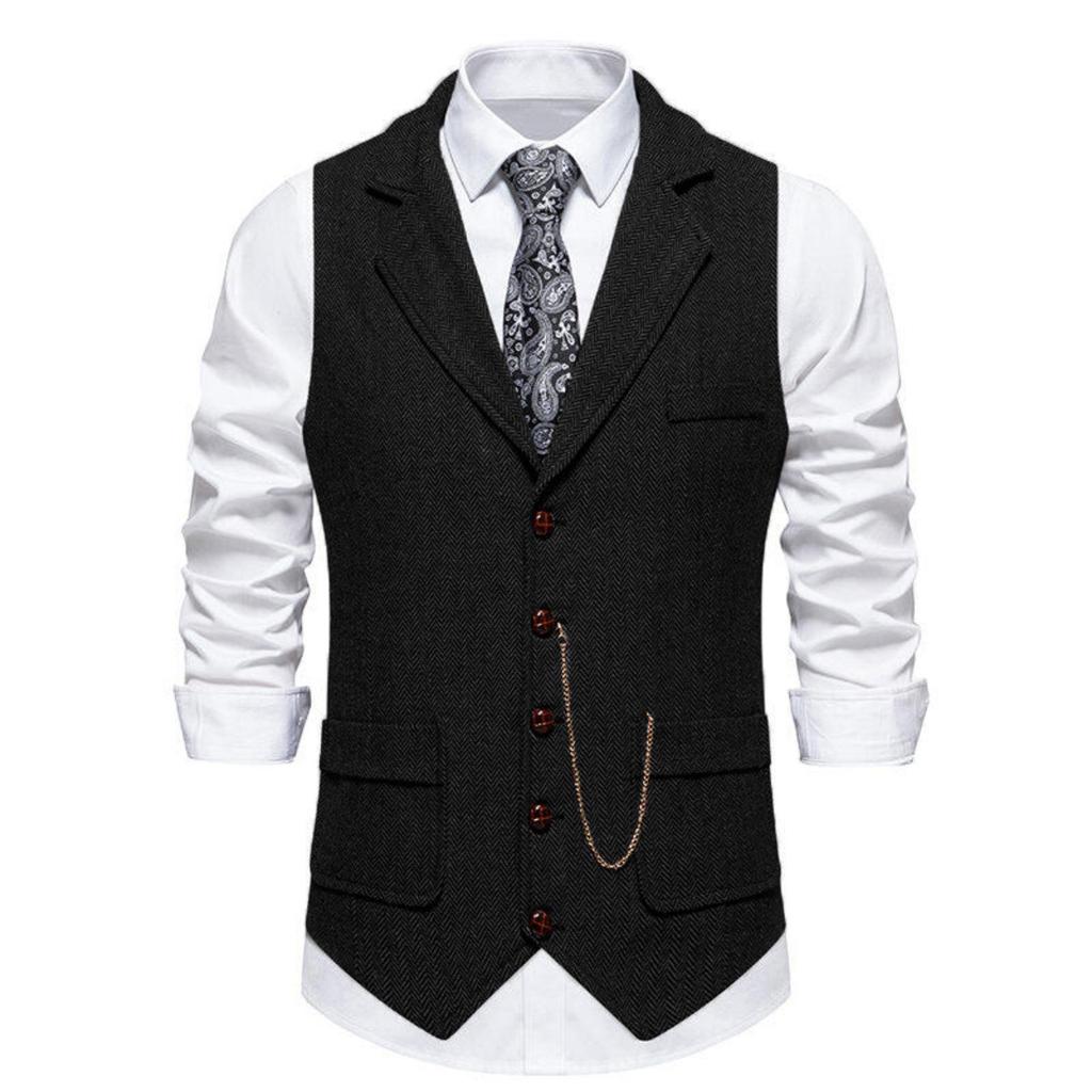 2024 Spring Retro European Men's Casual Lapel Chain Vest