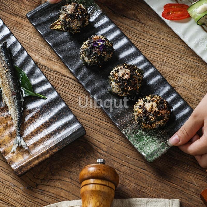 Japanese sushi plate Rectangle ceramic strip vegetable plate Dim sum Western food Sushi fish Dim sum Tableware dumpling tray