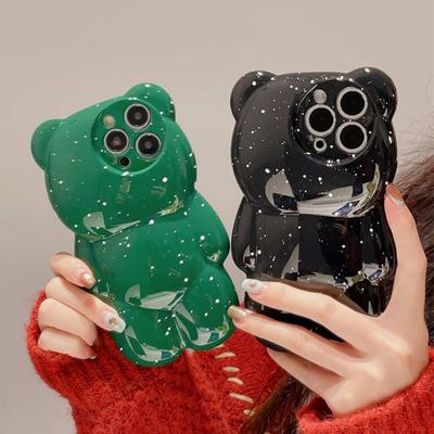 Korea 3d Cartoon Bear Splash Ink puzdro na telefón pre Iphone 14 13 12 11 Pro Max 13 14pro Girl Lovely Animal Silicone Shockproof Cover