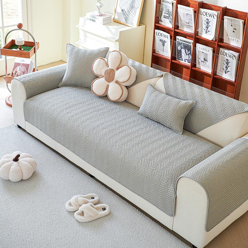 

Washed Cotton Sofa Cushion Universal Fixed Non-Slip Seat Cushion Solid Color Quilted All-Inclusive Sofa Cover Cloth Towel 70*70cm