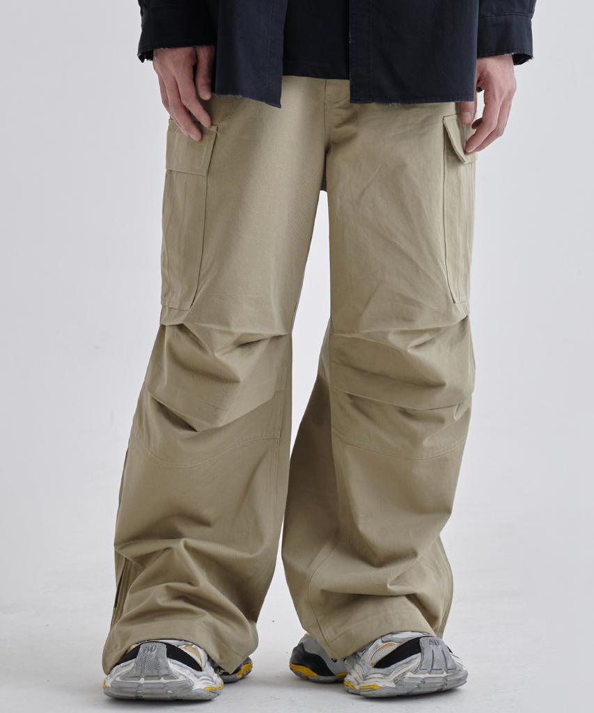 Denawo Side Zipper Wide Cargo Pants (Beige)