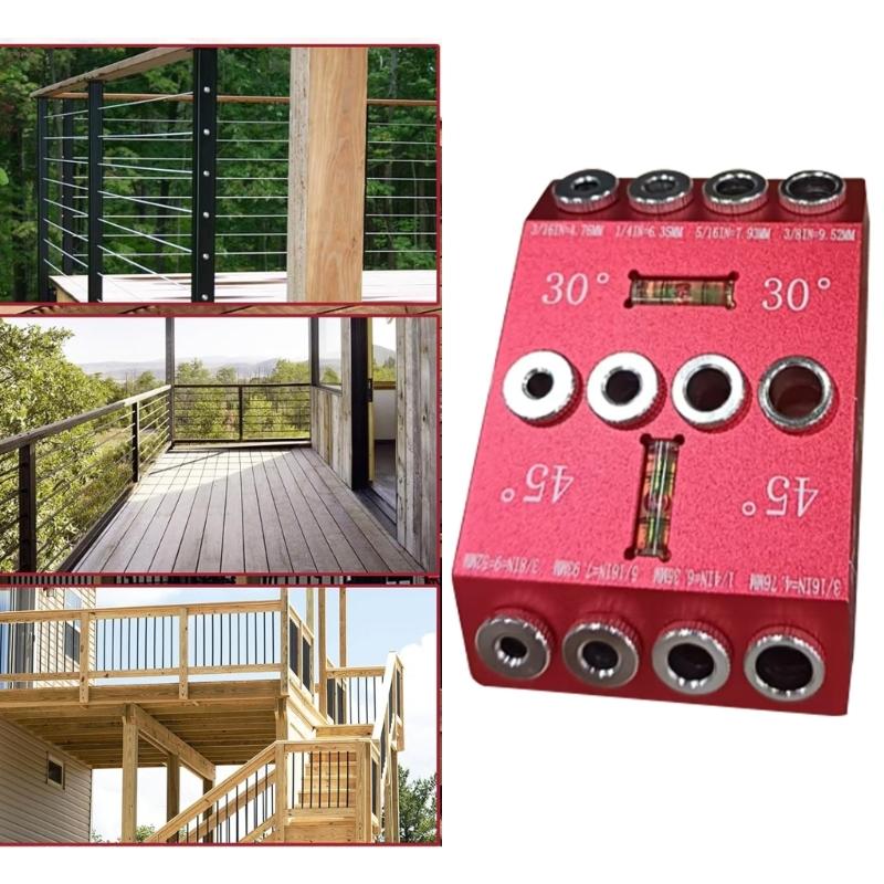 Aluminum Alloy Cable Railing Drill Guide Jig With 30 45 90 Degree Angles For Wooden Stair Railings And Deck Posts