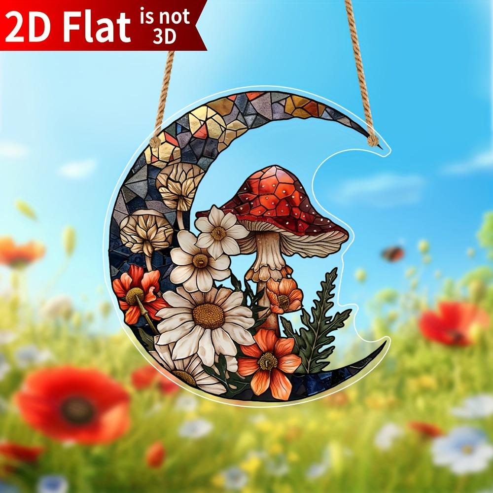 2D flacher Acryl Mondlicht Pilz und Blume Fensteranhänger - Innen- und Außendekoration für Haus und Garten