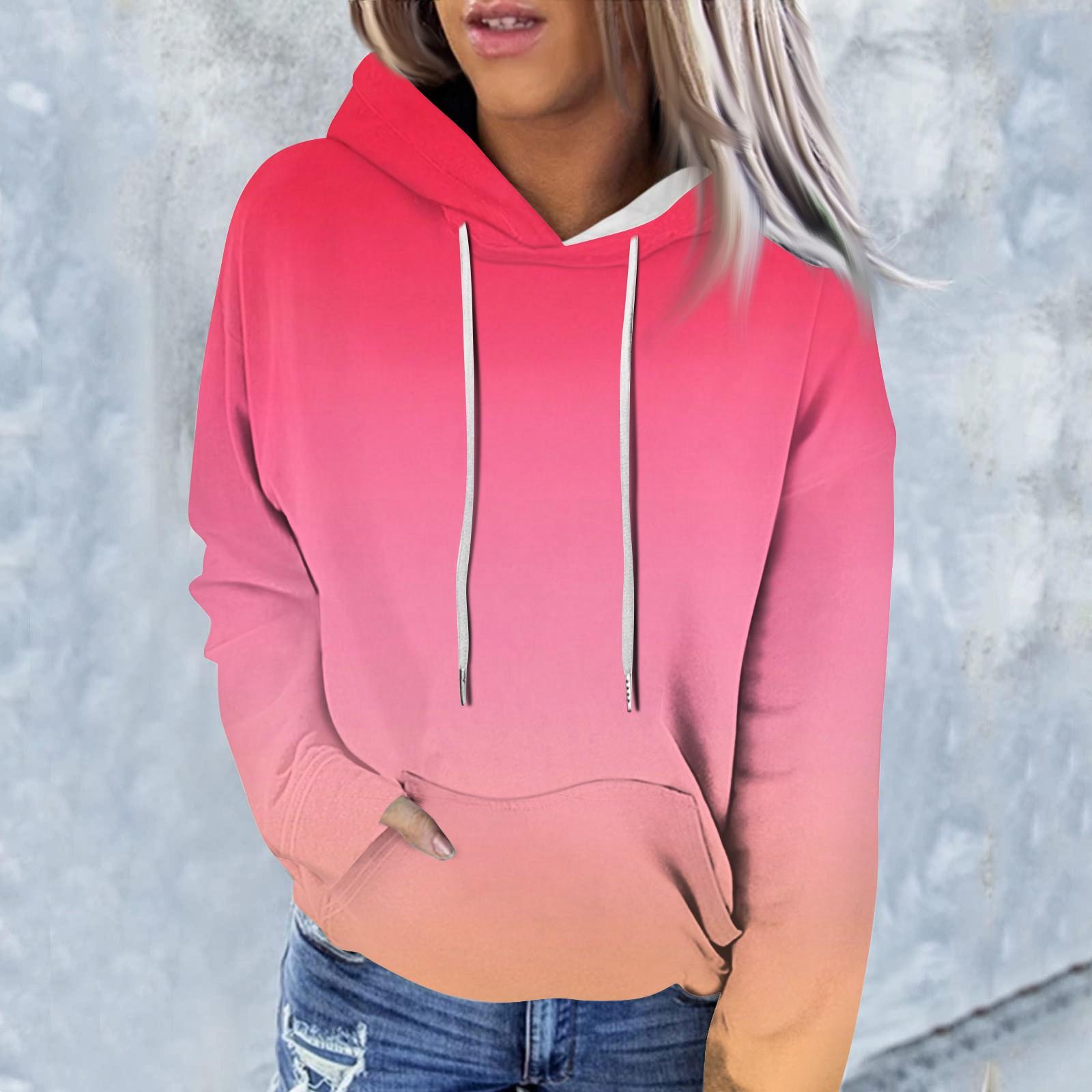 Женская модная повседневная толстовка с капюшоном и градиентным принтом с длинным рукавом S горячий розовый 2219₽