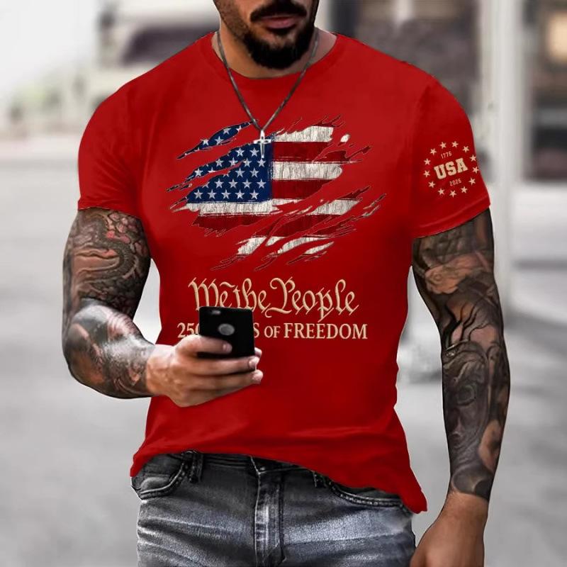 Summer Fashion Printed Men's Plus Size Loose Comfortable Soft Breathable Lightweight Round Neck Short Sleeved T-shirt