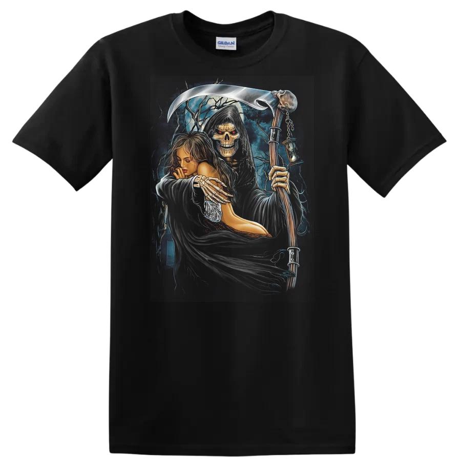 Grim Reaper and Woman Fantasy Art T Shirt Ghostly Vibes Creepy Tee
