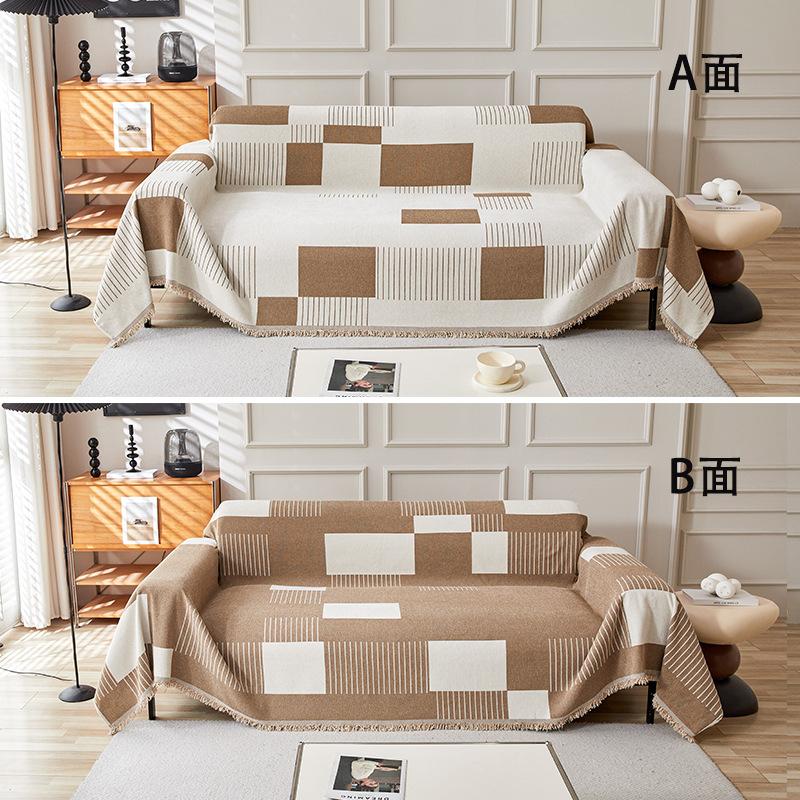 Modern Geometric Chenille Sofa Cover All Season Elegant Couch Throw Blanket