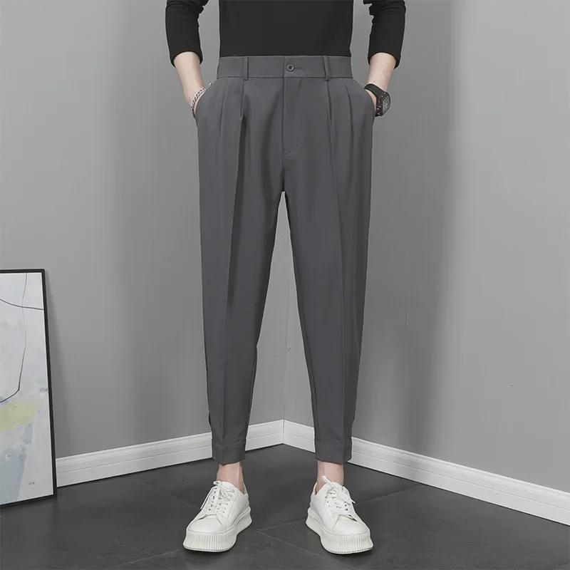 Men's Spring Cropped Velcro Harem Pants: Casual Versatile Fashion.