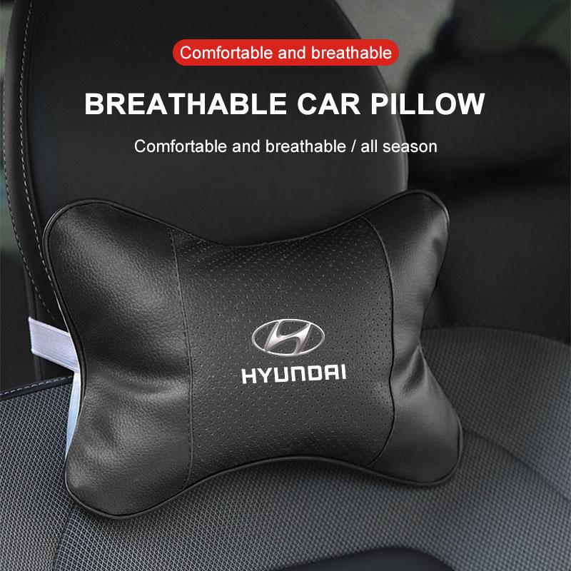 Car Seat Headrest Auto Logo Neck Pillow Car Accessories For Hyundai Accent Elantra Tucson Santafe Veloster Genesis Solaris
