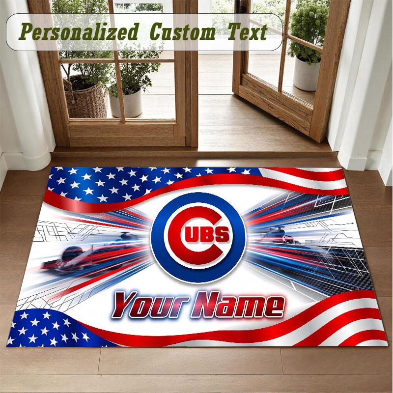 Crystal Velvet Square Rug Custom NameChicago Cubs Pattern Non Slip Home Floor Decor Rug
