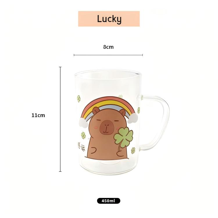 HeY LiLac 420ml/450ml Capybara Heat-Resistant Borosilicate Decal Glass Mugs Lead-free glass handle cup
