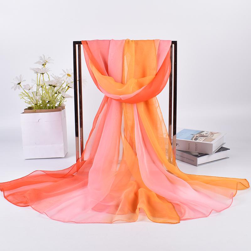 Spring/Summer New Three Color Gradient Silk Scarf 75 * 180 Georgette Long Scarf