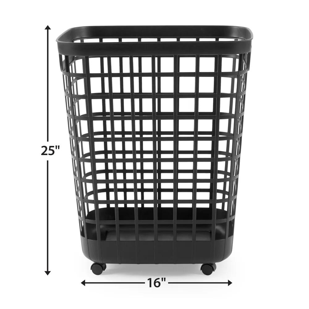 Rolling Laundry Hamper 2.6 Bushel Open-Top Plastic with Casters Lightweight Rectangular Ventilated Design Easy Mobility and