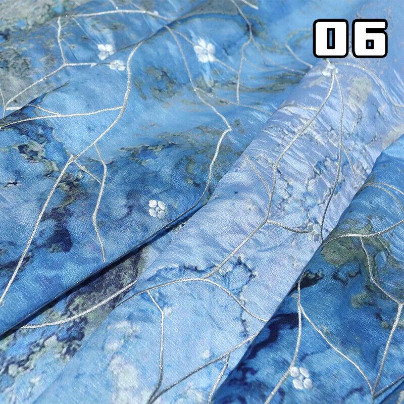 Gradient Print Chinese Plum Blossom Embroidery Fabric Soft Lightweight for Diy Hanfu Cosplay Party Sewing 50x150cm