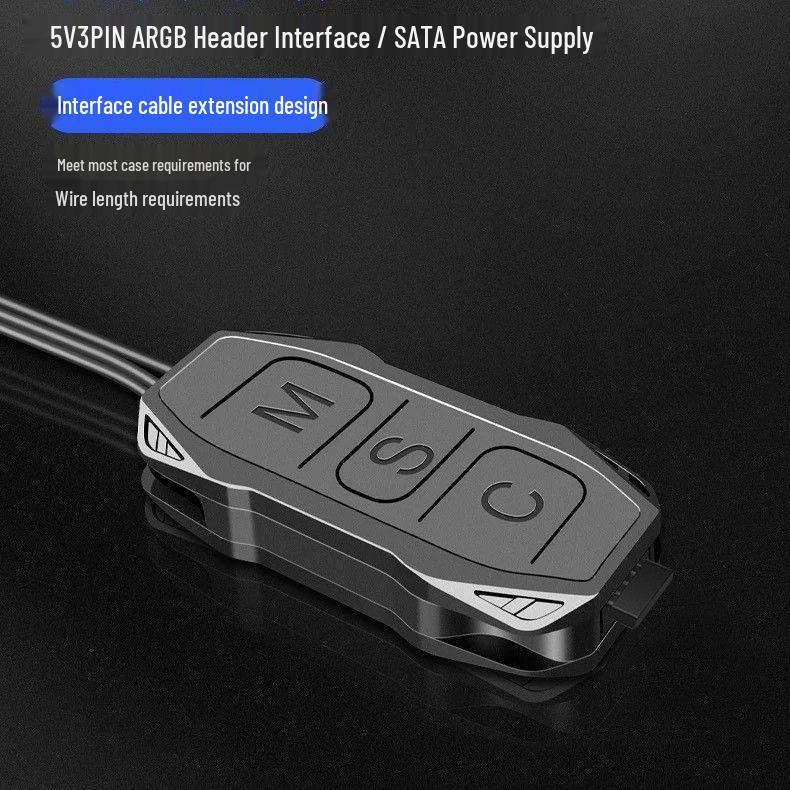 

ARGB Case Fan with SATA Power and Remote-Controlled Mini Hub ARGB Controller with Three Buttons