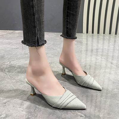 Summer New Women's Slippers Simple Solid Color Baotou Stiletto Mules Sexy Pointed Toe Banquet Office Women's High Heels Zapatos