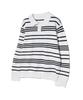IRONYPORNO WHITELINE 86-Iroj358 Collared Neck Small Striped Long Sleeve Knit White