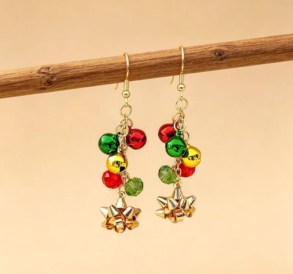 Festive Cartoon Christmas Tree Earrings with Colorful Bells